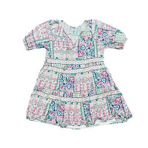 ENTRO Bohemian Size M Vibrant Print Tiered Midi Dress